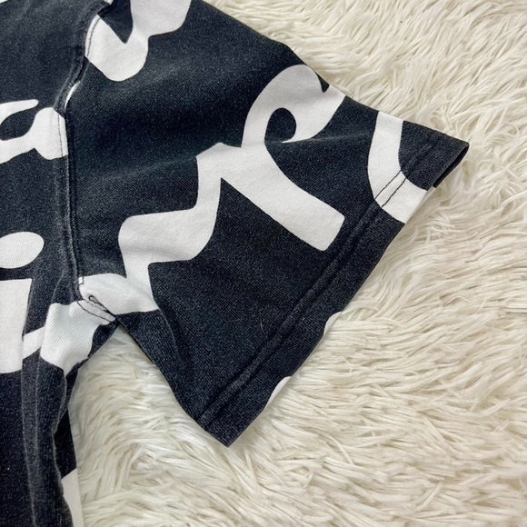 Size L Vintage Champion T-Shirt Vintage 90s All Over Print‎ Black Distressed Y2K - Picture 15 of 15